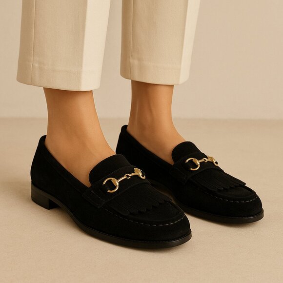 Gucci Shoes - Gucci Black Suede Horsebit Fringe Loafers